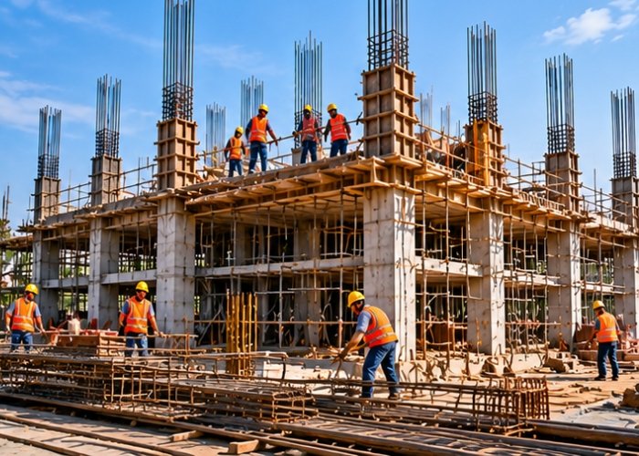 Civil and structural work at a residential construction site